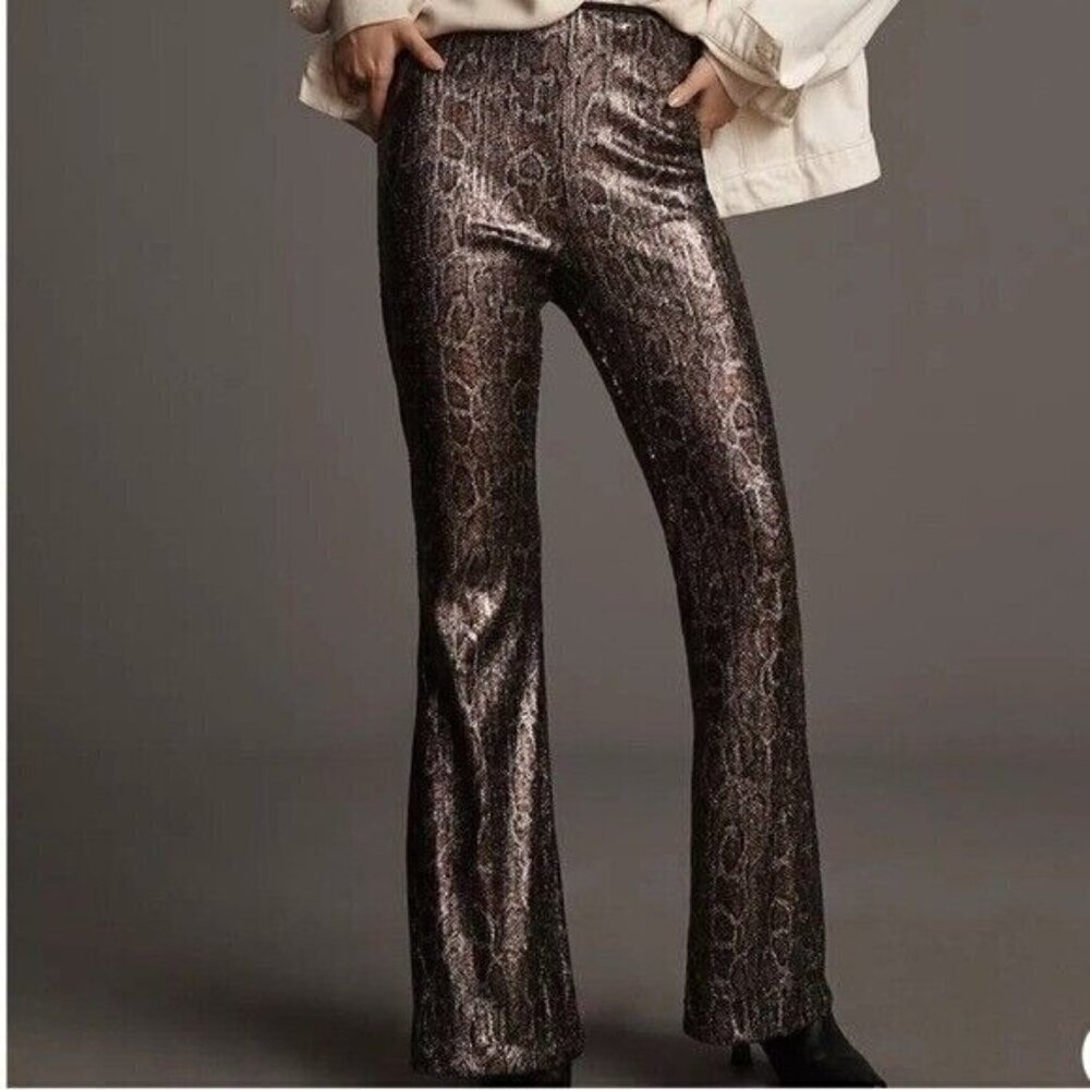 ANTHROPOLOGIE Sequin Snake Joni Wide Leg Pants Size 10 NEW